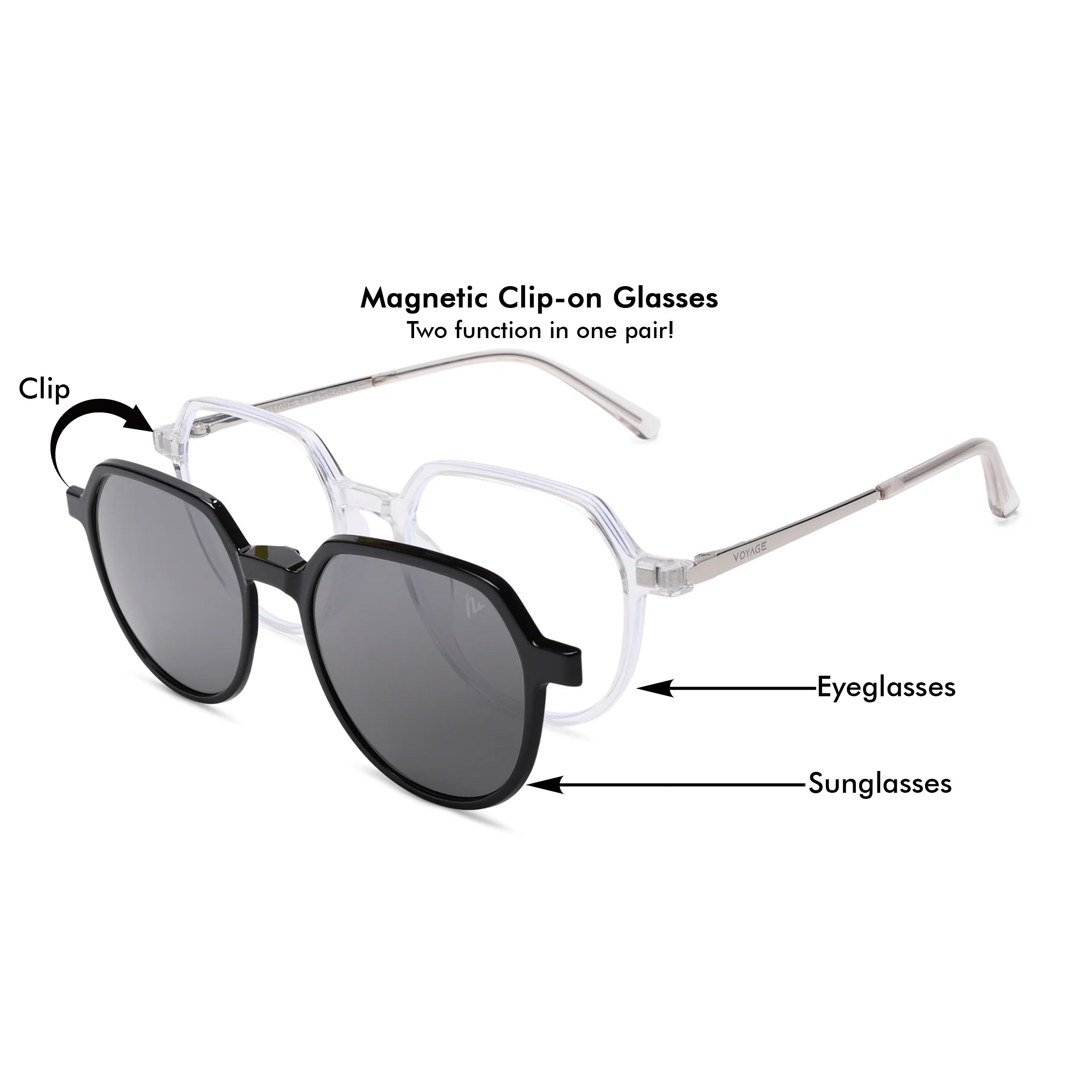Voyage Transparent Wayfarer TR Clip-On Polarized Sunglasses for Men & Women (2182PMG4660-C2)
