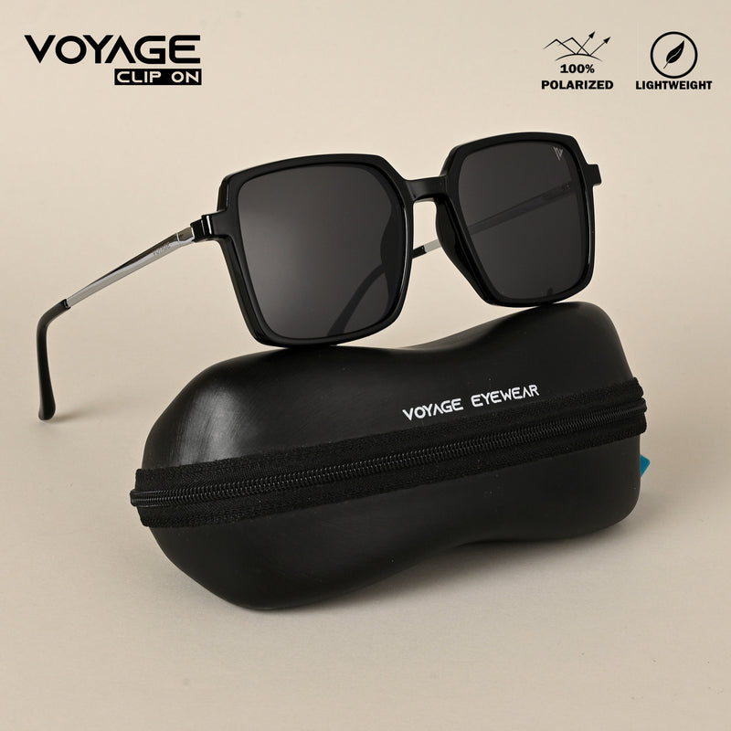 Voyage Black Wayfarer TR Clip-On Polarized Sunglasses for Men & Women (2183PMG4661-C1)