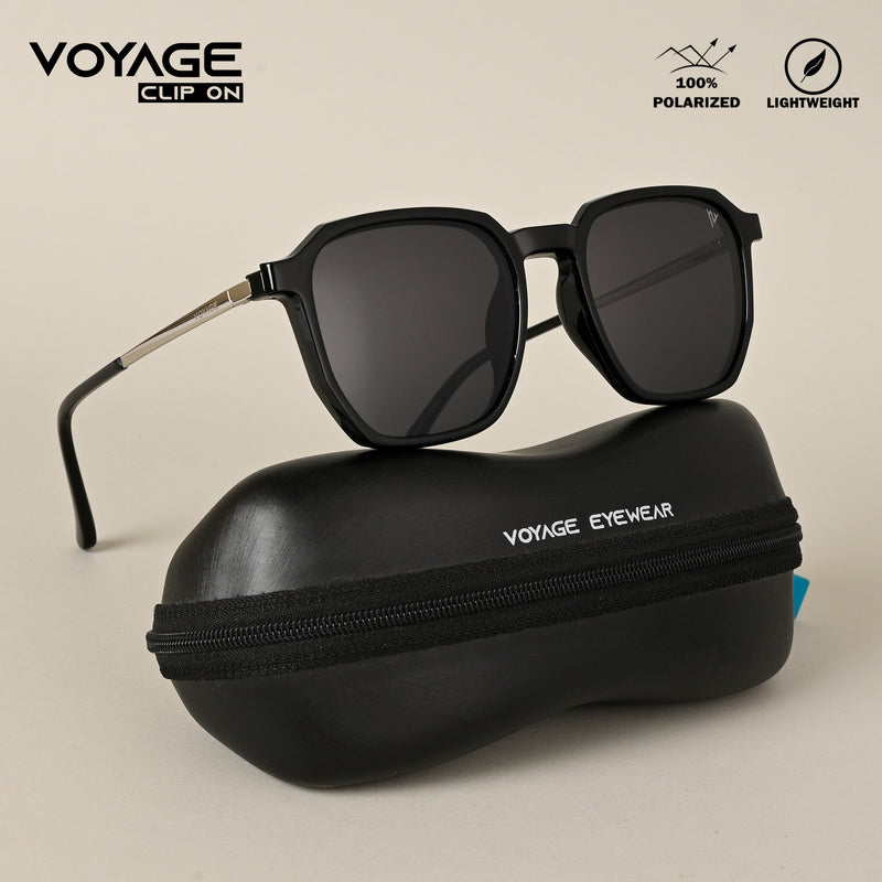 Voyage Black Wayfarer TR Clip-On Polarized Sunglasses for Men & Women (2184PMG4663-C1)