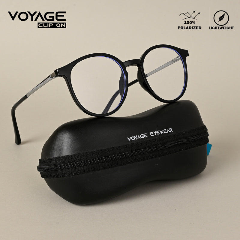 Voyage Black Round TR Clip-On Polarized Sunglasses for Men & Women (2186PMG4667-C1)