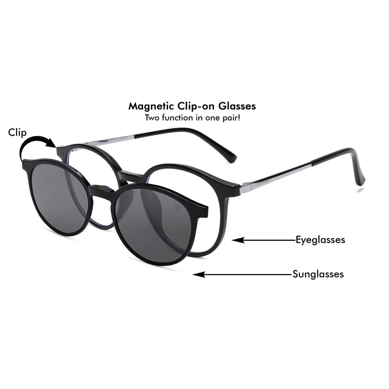 Voyage Black Round TR Clip-On Polarized Sunglasses for Men & Women (2186PMG4667-C1)
