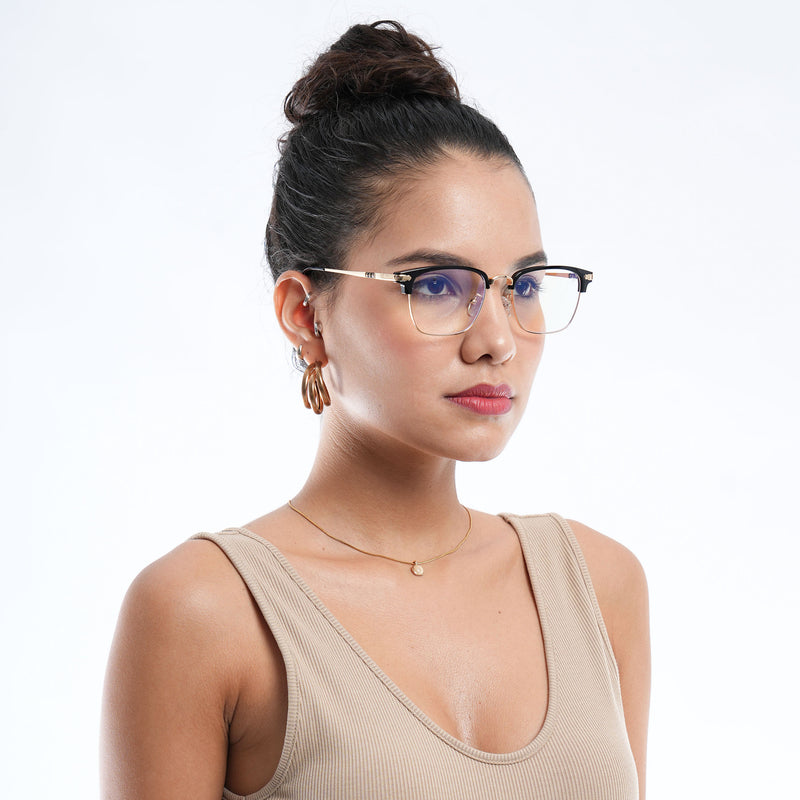 Voyage Golden & Black Square Eyeglasses for Men & Women (22001MG5084-C1)