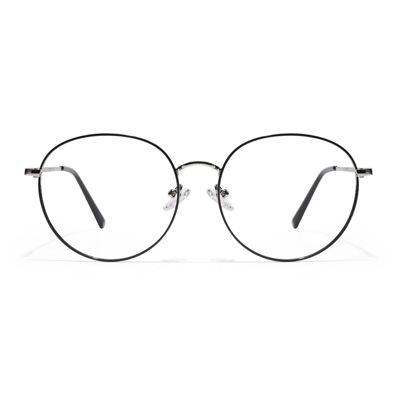 Thin Black & Silver Round Eyeglasses for Men & Women (2301GE1792-C3)