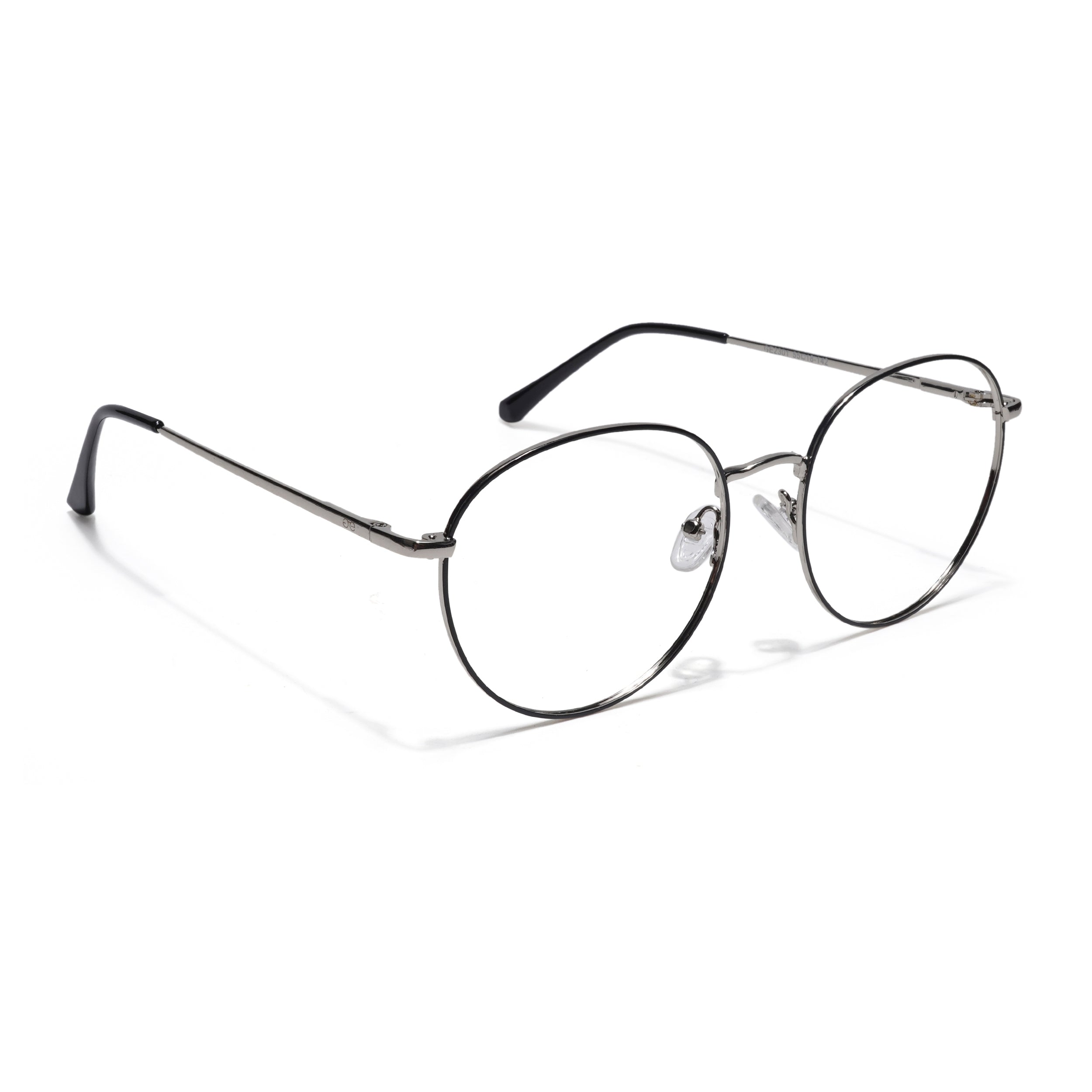 Thin Black & Silver Round Eyeglasses for Men & Women (2301GE1792-C3)