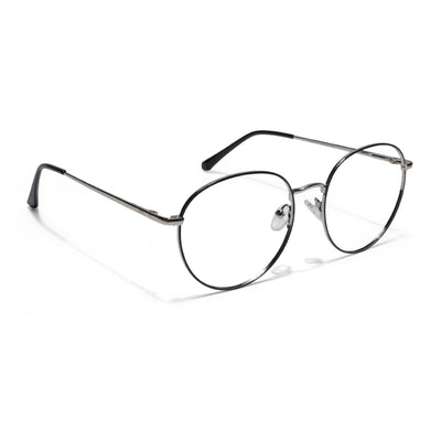 Thin Black & Silver Round Eyeglasses for Men & Women (2301GE1792-C3)
