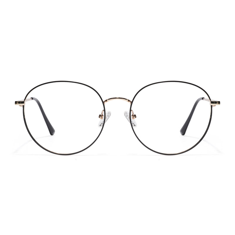 Thin Black & Golden Round Eyeglasses for Men & Women (2301GE1794-C5)