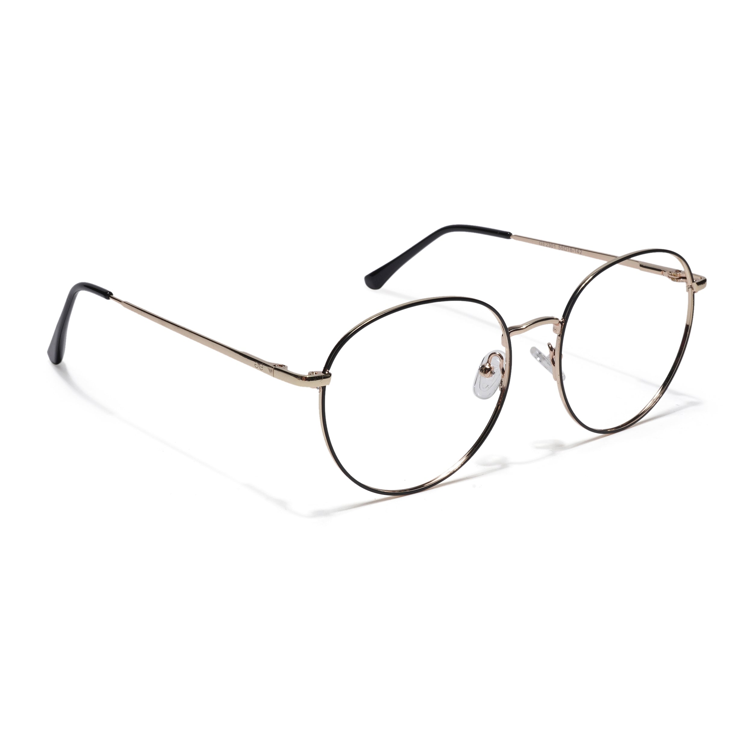 Thin Black & Golden Round Eyeglasses for Men & Women (2301GE1794-C5)