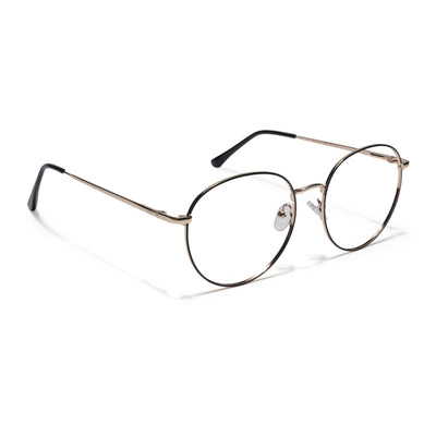 Thin Black & Golden Round Eyeglasses for Men & Women (2301GE1794-C5)