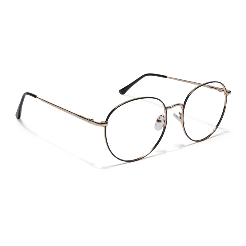 Thin Black & Golden Round Eyeglasses for Men & Women (2301GE1794-C5)