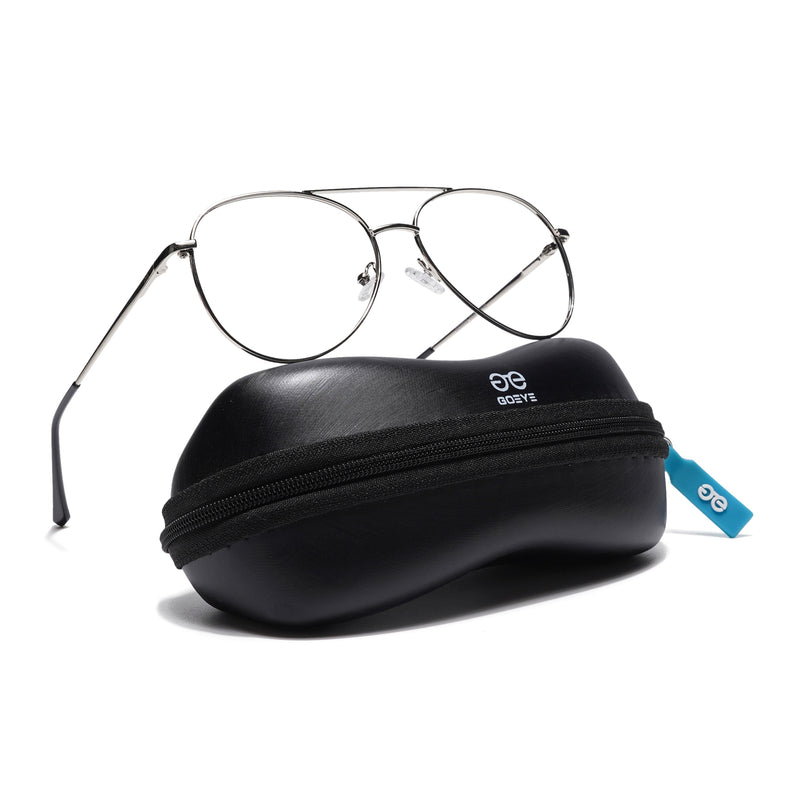 Thin Silver Aviator Eyeglasses for Men & Women (2302GE1796-C2)