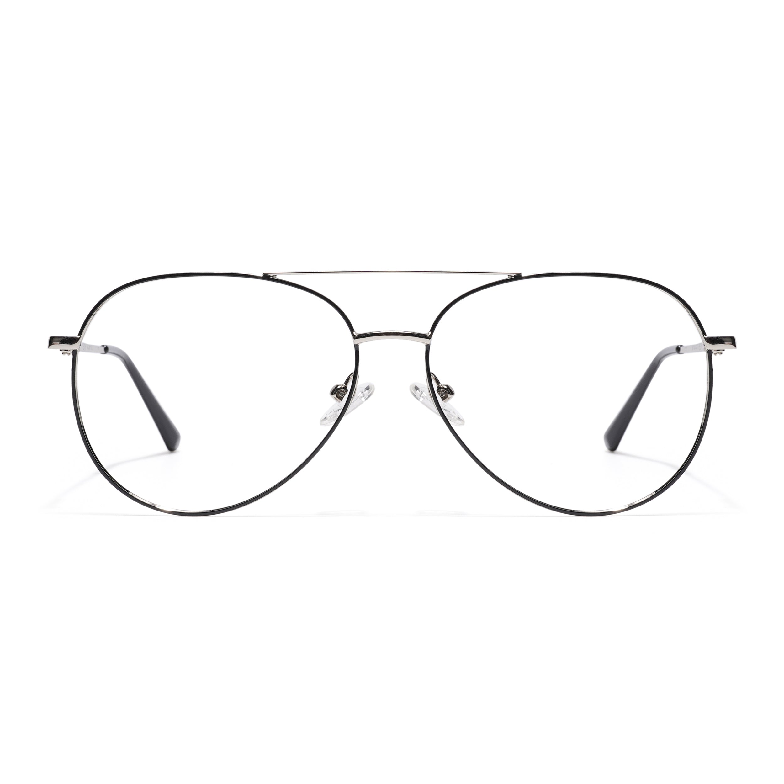 Thin Black & Silver Aviator Eyeglasses for Men & Women (2302GE1797-C3)