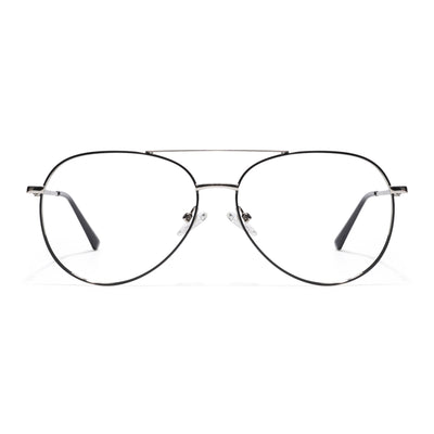 Thin Black & Silver Aviator Eyeglasses for Men & Women (2302GE1797-C3)