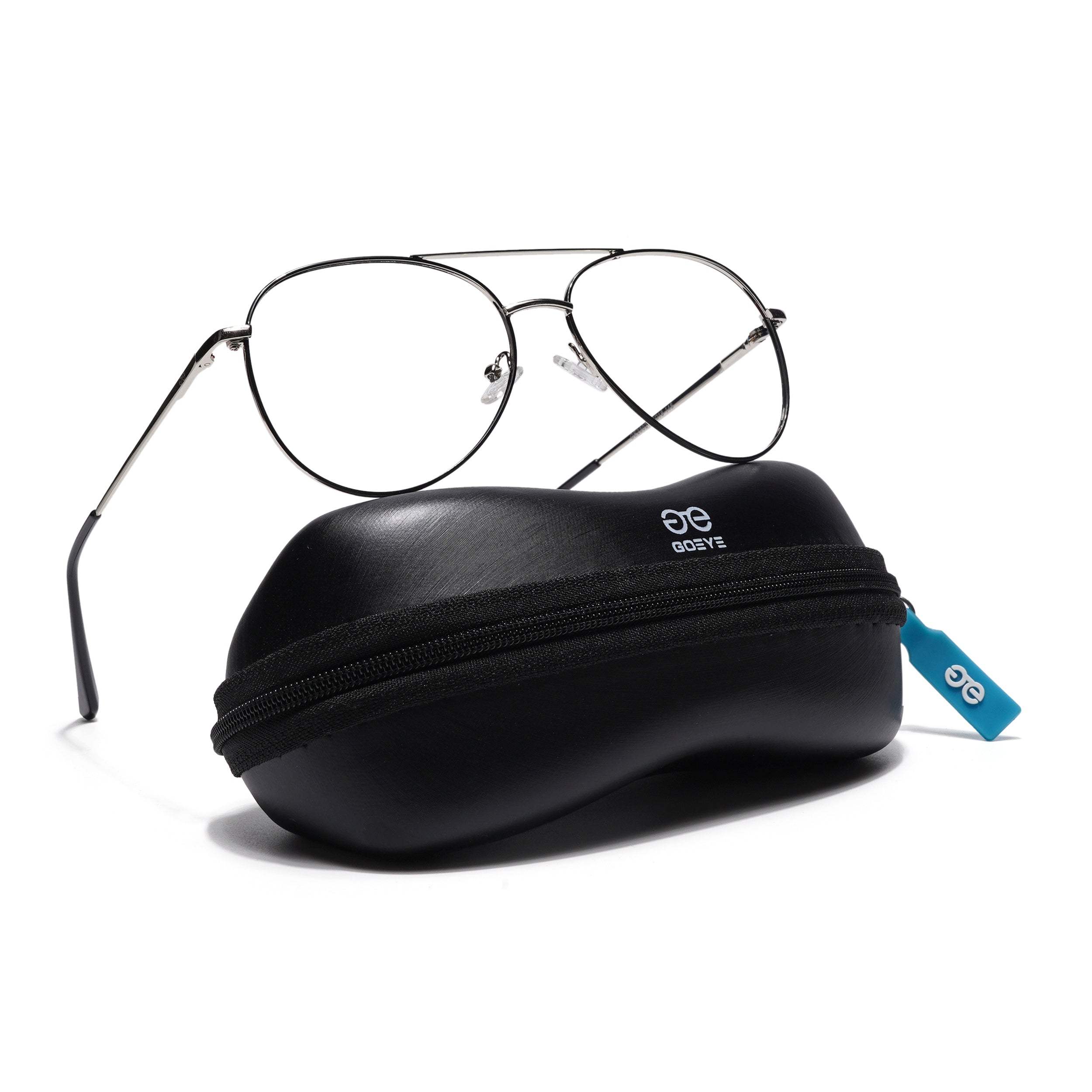 Thin Black & Silver Aviator Eyeglasses for Men & Women (2302GE1797-C3)