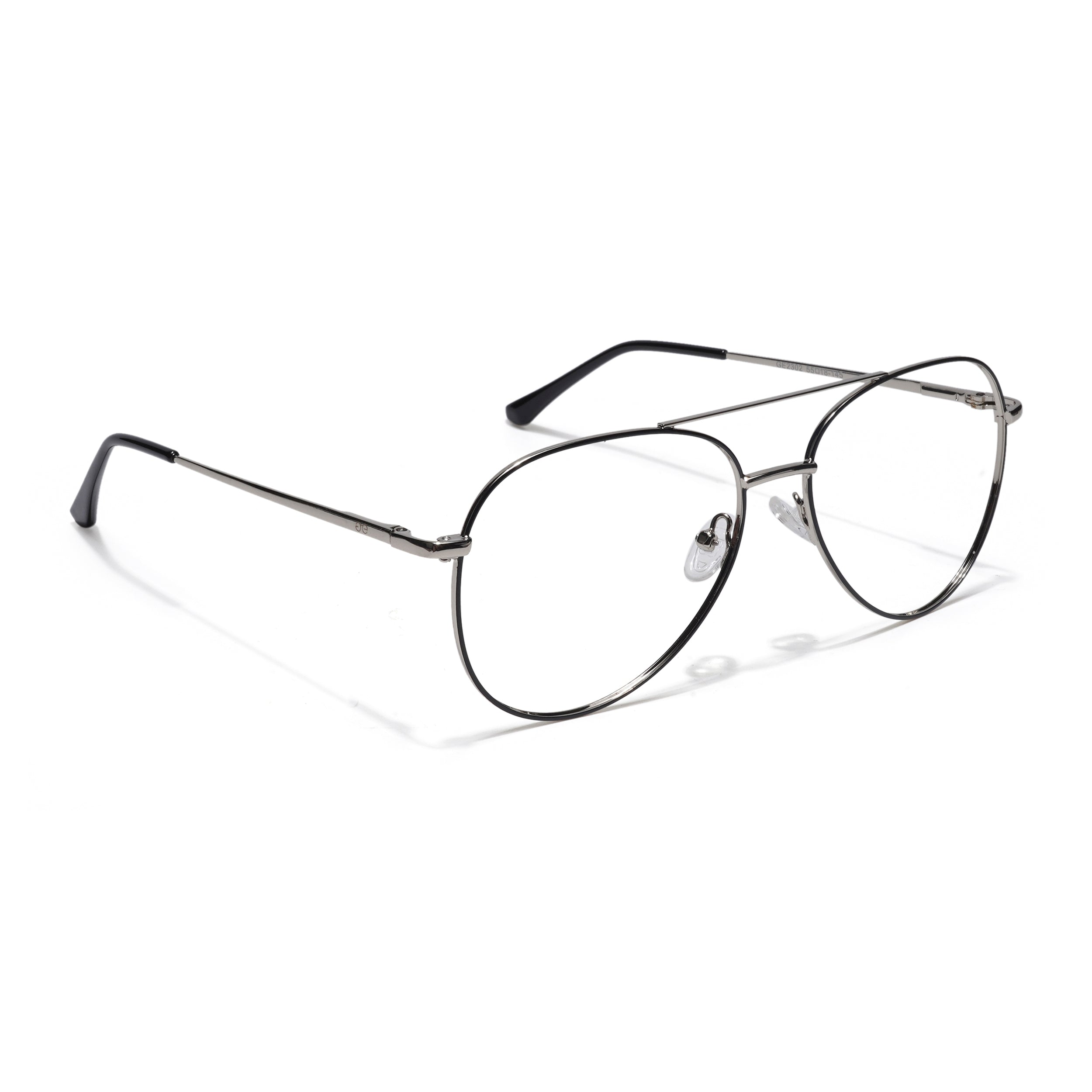 Thin Black & Silver Aviator Eyeglasses for Men & Women (2302GE1797-C3)