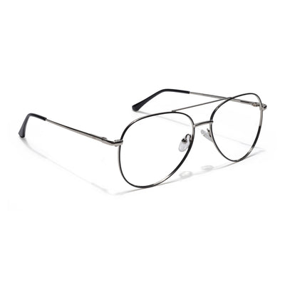Thin Black & Silver Aviator Eyeglasses for Men & Women (2302GE1797-C3)