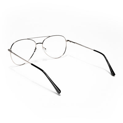 Thin Black & Silver Aviator Eyeglasses for Men & Women (2302GE1797-C3)