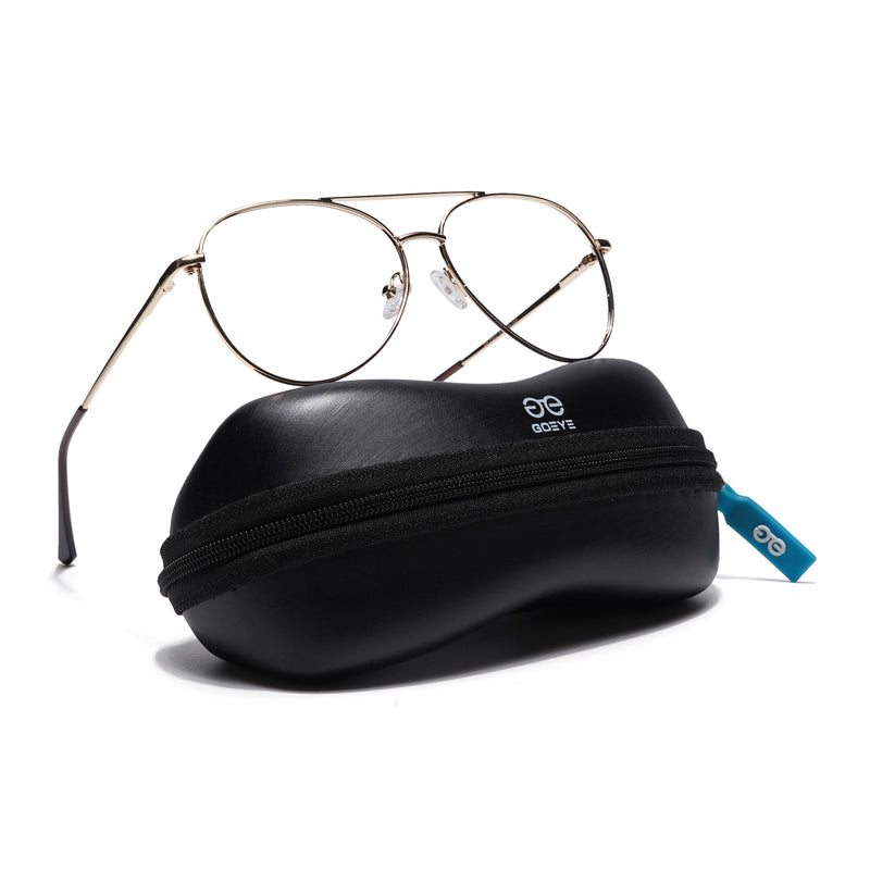 Thin Golden Aviator Eyeglasses for Men & Women (2302GE1798-C4)