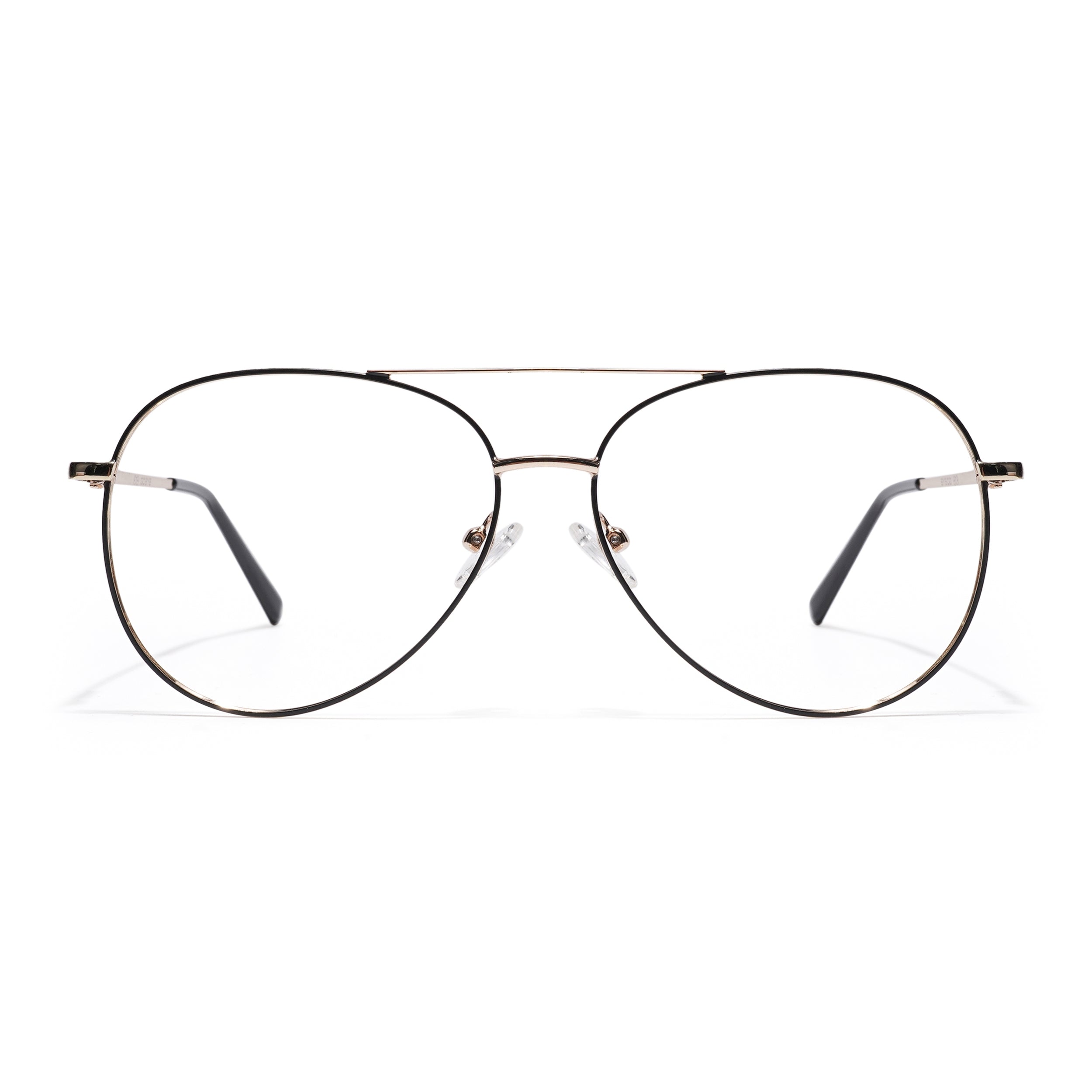 Thin Black & Golden Aviator Eyeglasses for Men & Women (2302GE1799-C5)