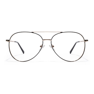 Thin Black & Golden Aviator Eyeglasses for Men & Women (2302GE1799-C5)