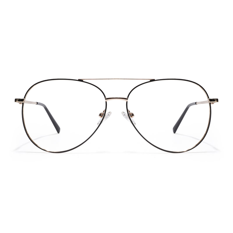 Thin Black & Golden Aviator Eyeglasses for Men & Women (2302GE1799-C5)