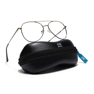 Thin Black & Golden Aviator Eyeglasses for Men & Women (2302GE1799-C5)