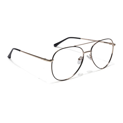 Thin Black & Golden Aviator Eyeglasses for Men & Women (2302GE1799-C5)