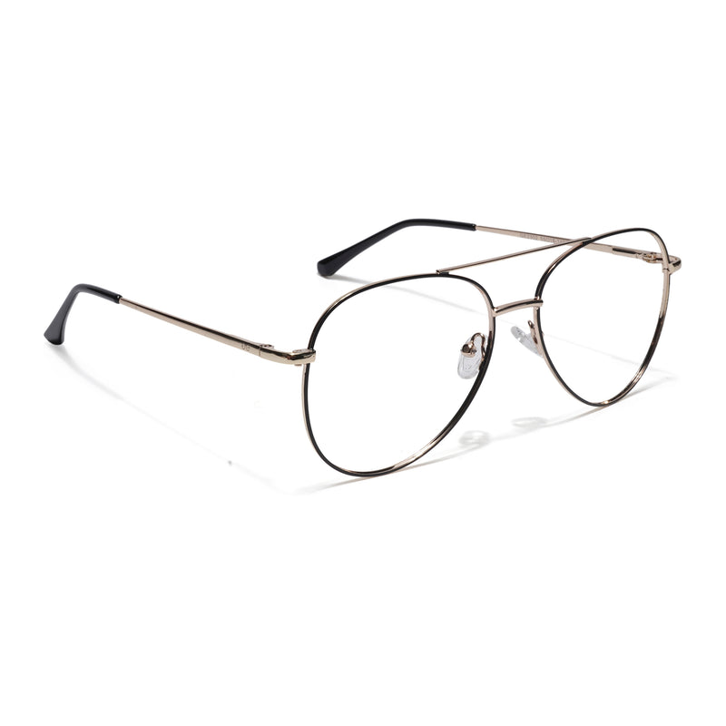 Thin Black & Golden Aviator Eyeglasses for Men & Women (2302GE1799-C5)