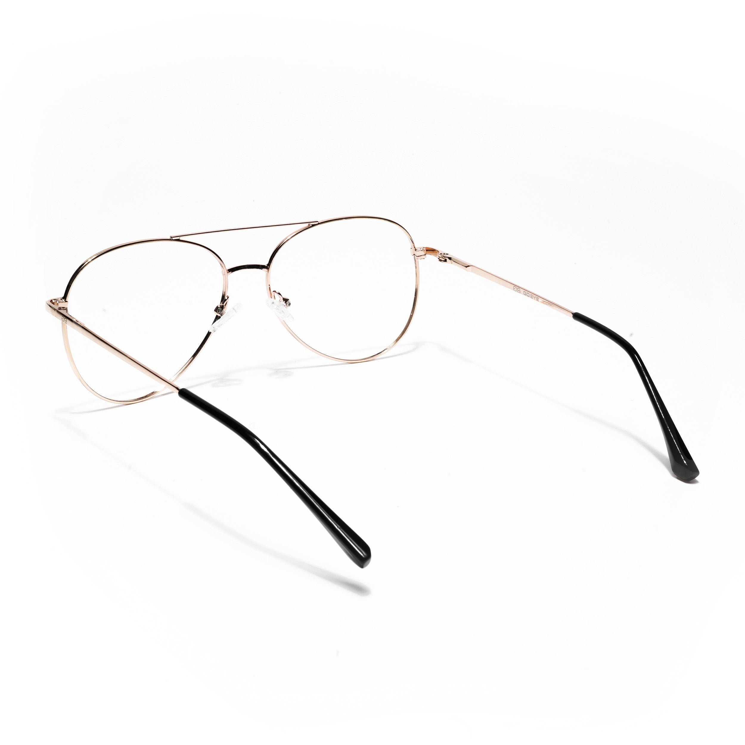 Thin Black & Golden Aviator Eyeglasses for Men & Women (2302GE1799-C5)