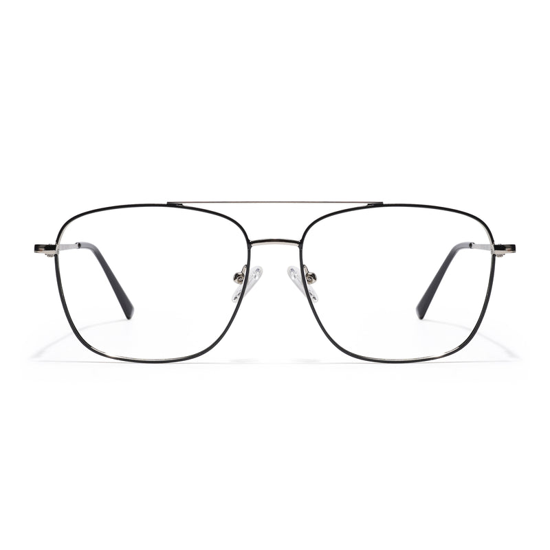 Thin Black & Silver Wayfarer Eyeglasses for Men & Women (2303GE1802-C3)