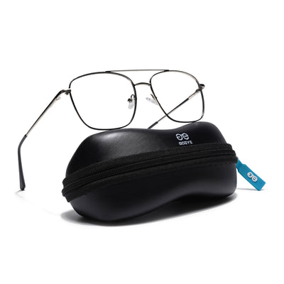 Thin Black & Silver Wayfarer Eyeglasses for Men & Women (2303GE1802-C3)