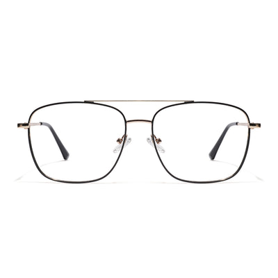 Thin Black & Golden Wayfarer Eyeglasses for Men & Women (2303GE1804-C5)