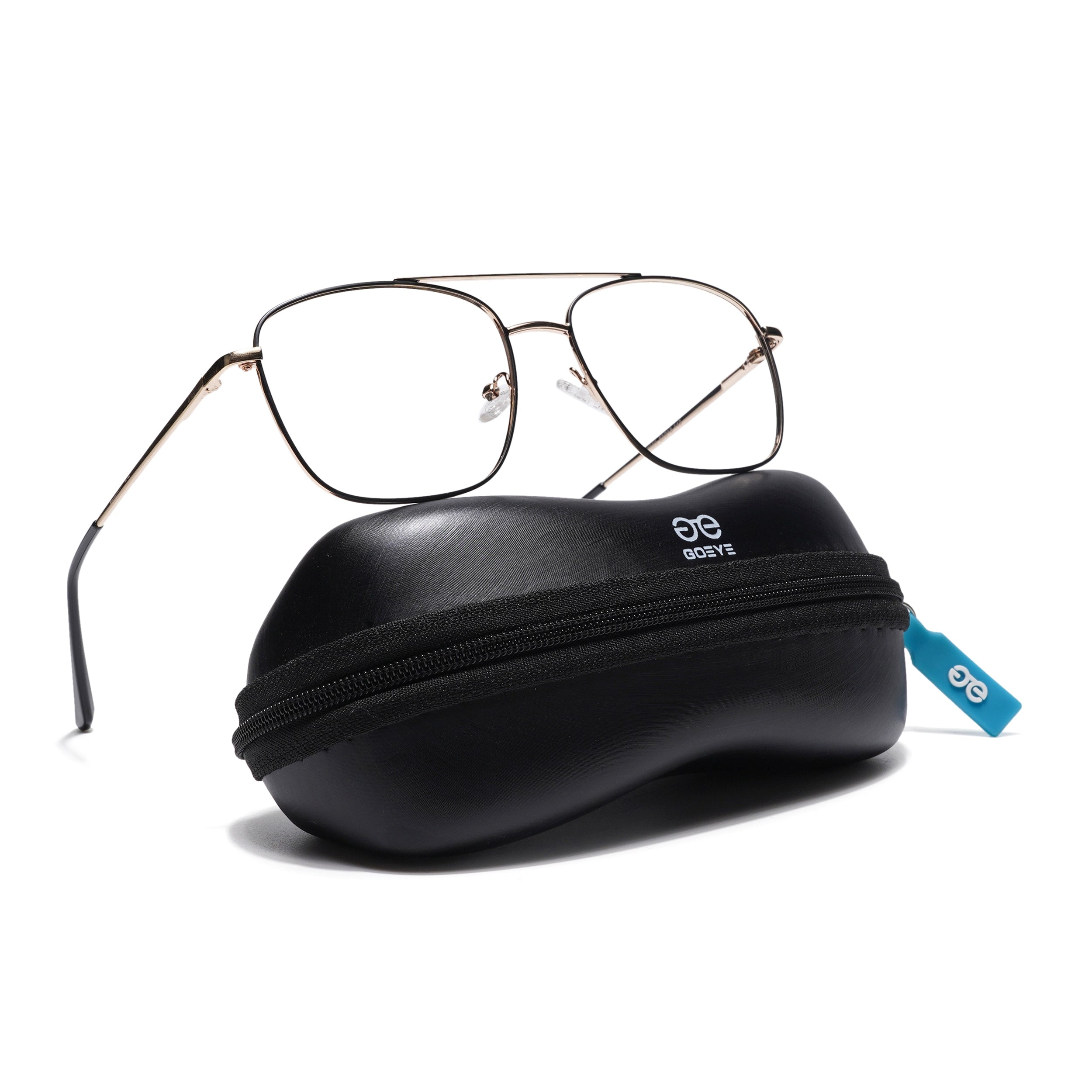 Thin Black & Golden Wayfarer Eyeglasses for Men & Women (2303GE1804-C5)