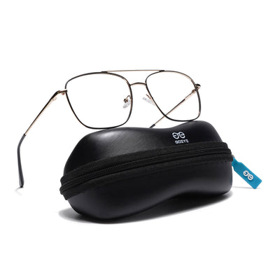 Thin Black & Golden Wayfarer Eyeglasses for Men & Women (2303GE1804-C5)