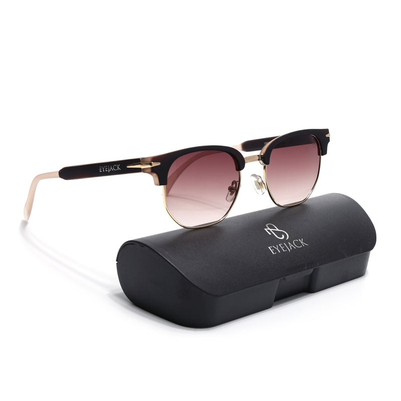 Eyejack Brown & Golden Hexagonal Sunglasses for Men & Women (2392CL1093)