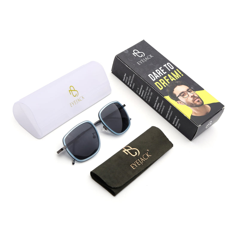 Eyejack Aura Sky Blue & Grey Square Polarized Sunglasses for Men & Women (2501PCL1464)