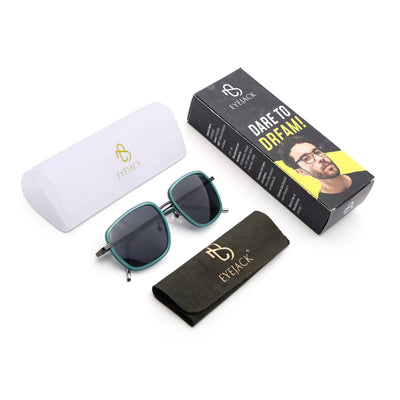 Eyejack Aura Sea Green & Grey Square Polarized Sunglasses for Men & Women (2501PCL1465)