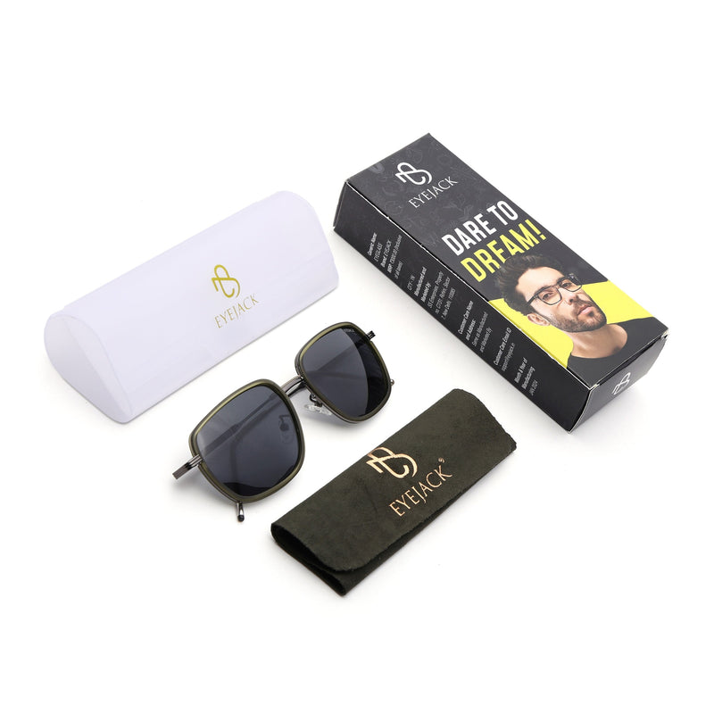 Eyejack Aura Green & Grey Square Polarized Sunglasses for Men & Women (2501PCL1466)