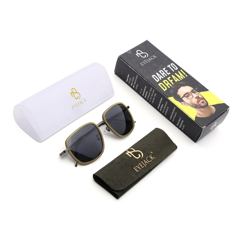 Eyejack Aura Light Green & Grey Square Polarized Sunglasses for Men & Women (2501PCL1467)