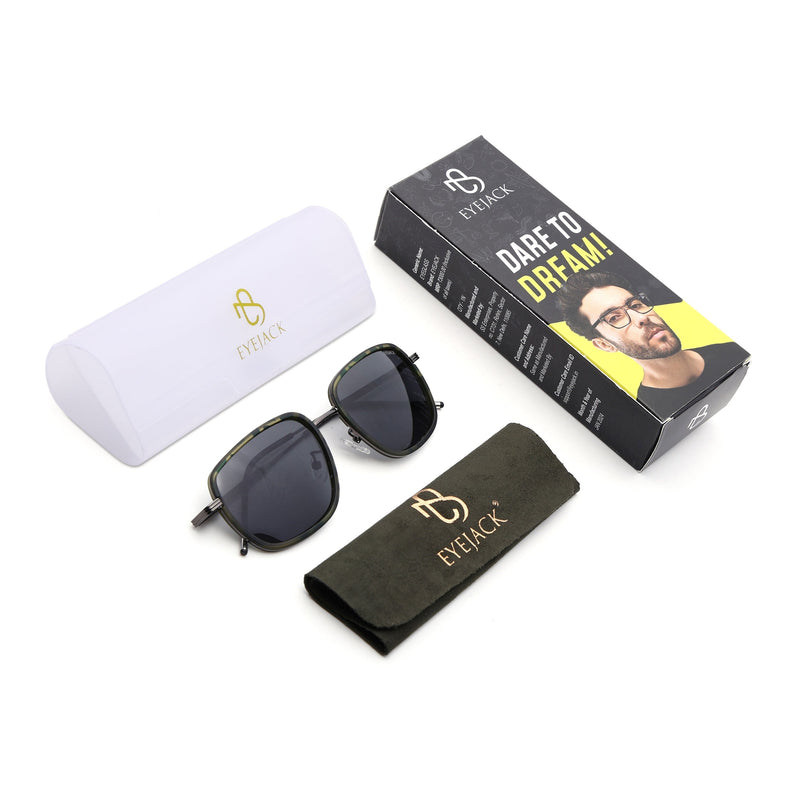 Eyejack Aura Olive & Grey Square Polarized Sunglasses for Men & Women (2501PCL1468)