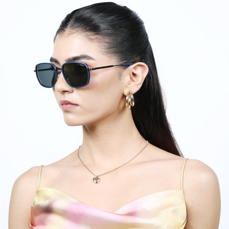 Eyejack Aura Blue & Grey Square Polarized Sunglasses for Men & Women (2501PCL1462)