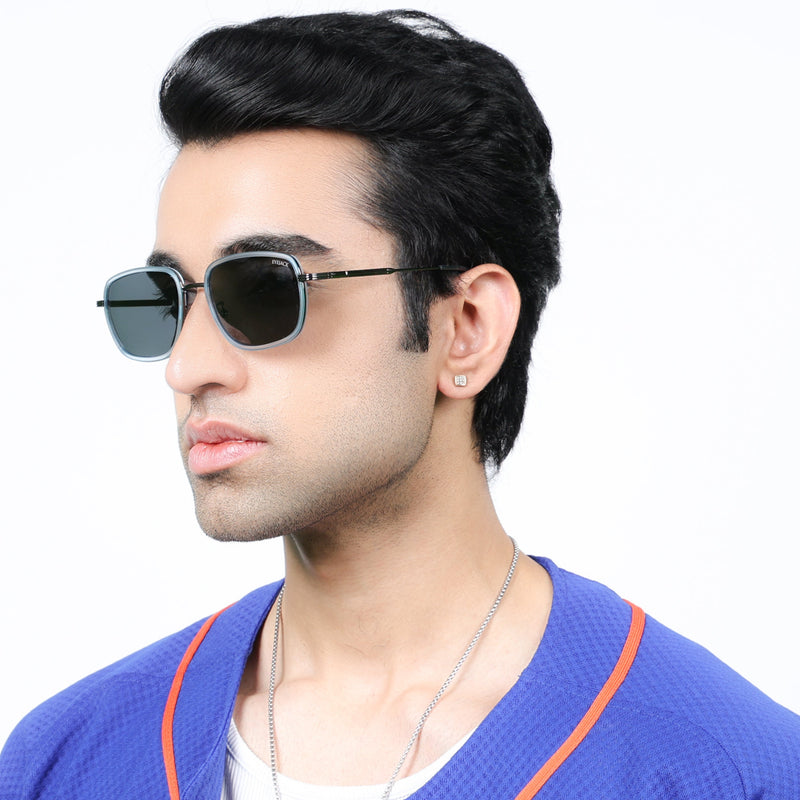 Eyejack Aura Sky Blue & Grey Square Polarized Sunglasses for Men & Women (2501PCL1464)