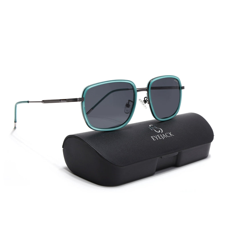 Eyejack Aura Sea Green & Grey Square Polarized Sunglasses for Men & Women (2501PCL1465)