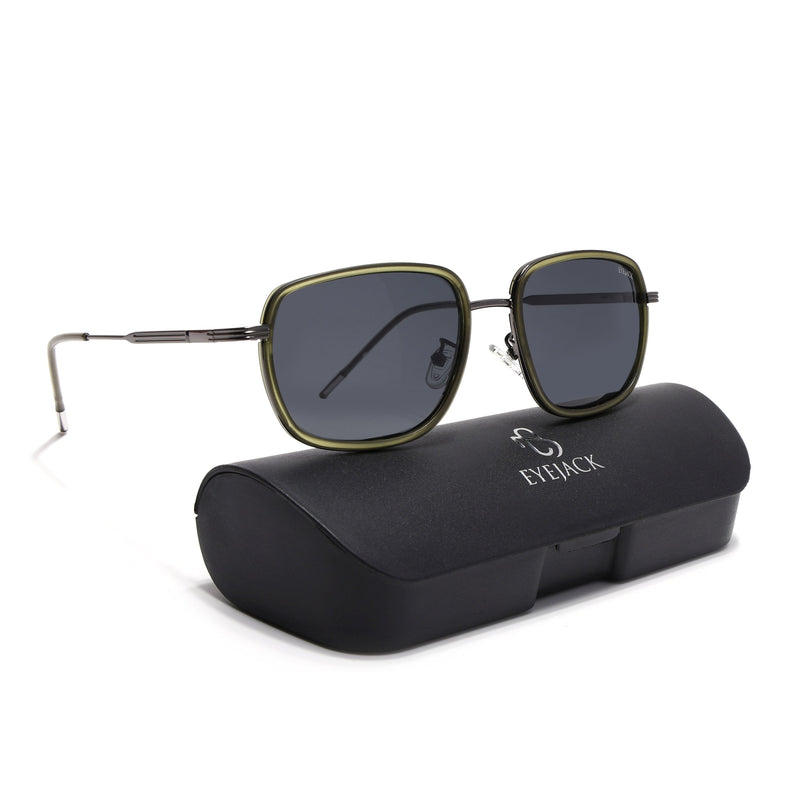 Eyejack Aura Green & Grey Square Polarized Sunglasses for Men & Women (2501PCL1466)
