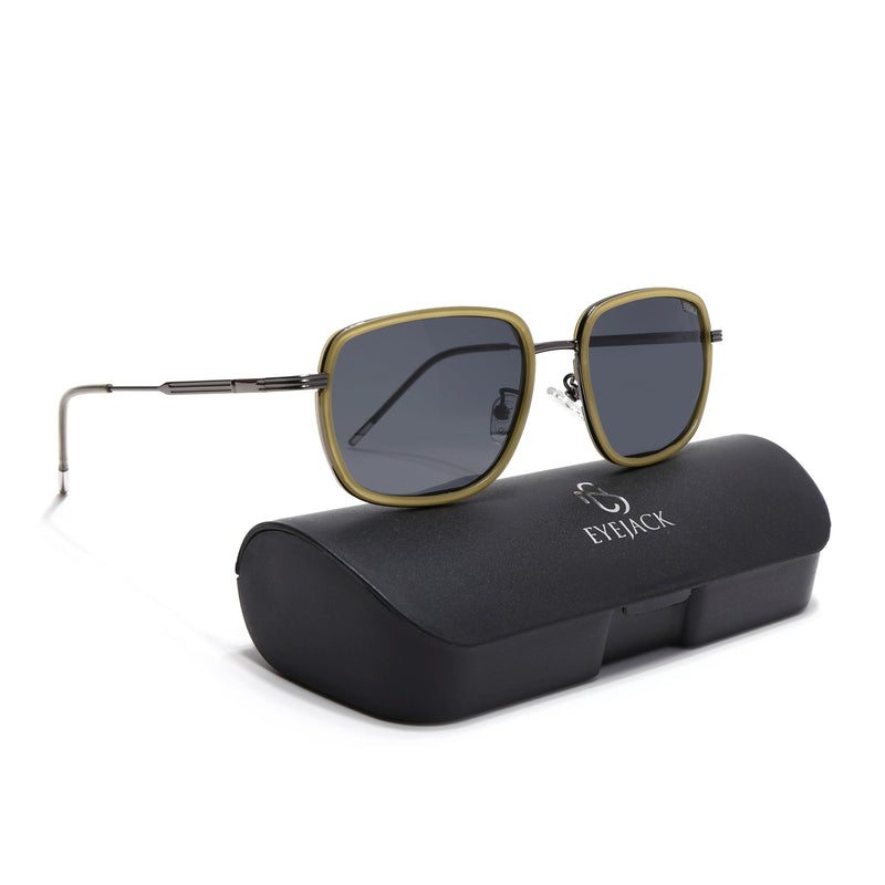 Eyejack Aura Light Green & Grey Square Polarized Sunglasses for Men & Women (2501PCL1467)
