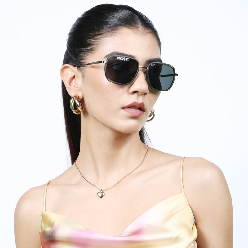 Eyejack Aura Olive & Grey Square Polarized Sunglasses for Men & Women (2501PCL1468)
