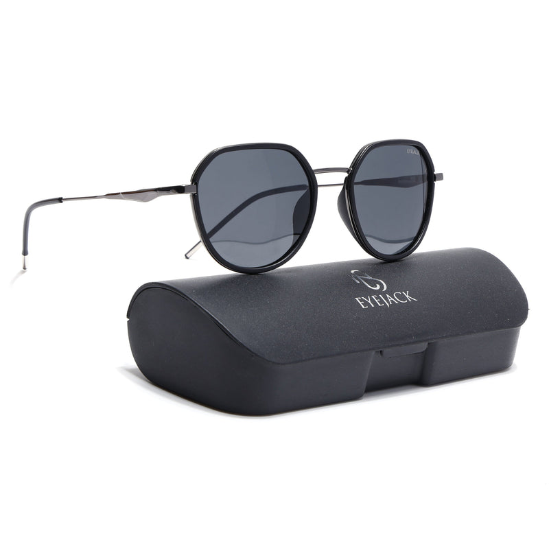 Eyejack Aura Black & Grey Round Polarized Sunglasses for Men & Women (2502PCL1470)