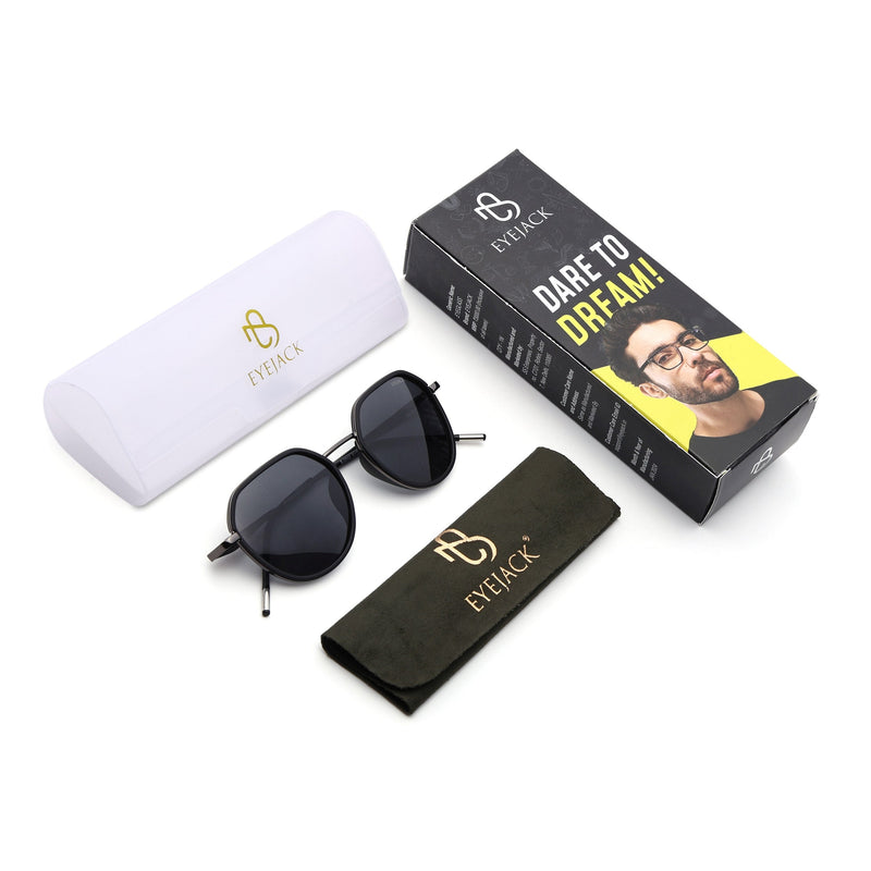 Eyejack Aura Black & Grey Round Polarized Sunglasses for Men & Women (2502PCL1470)