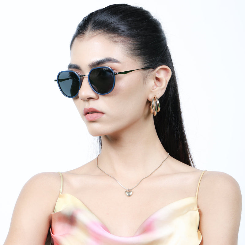 Eyejack Aura Blue & Grey Round Polarized Sunglasses for Men & Women (2502PCL1471)