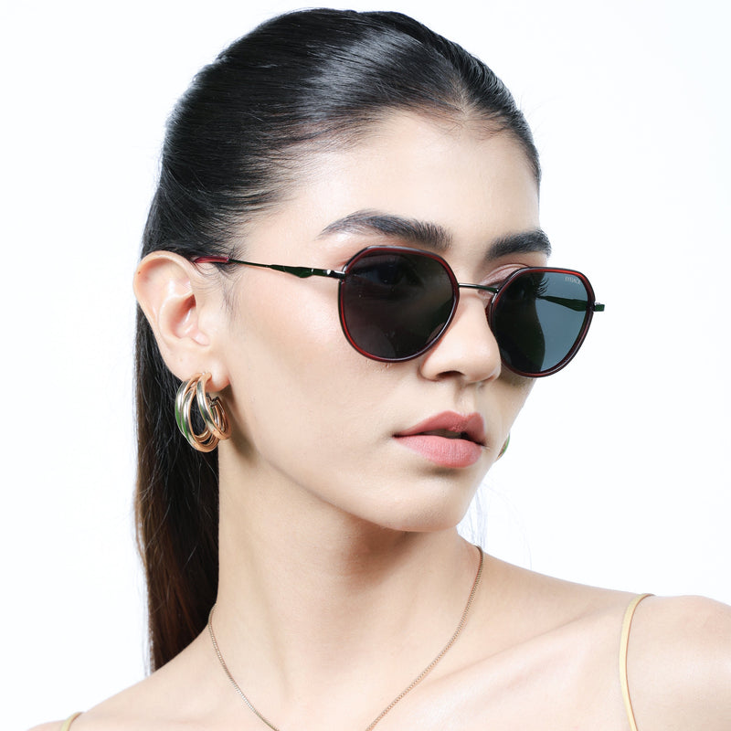 Eyejack Aura Red & Grey Round Polarized Sunglasses for Men & Women (2502PCL1472)