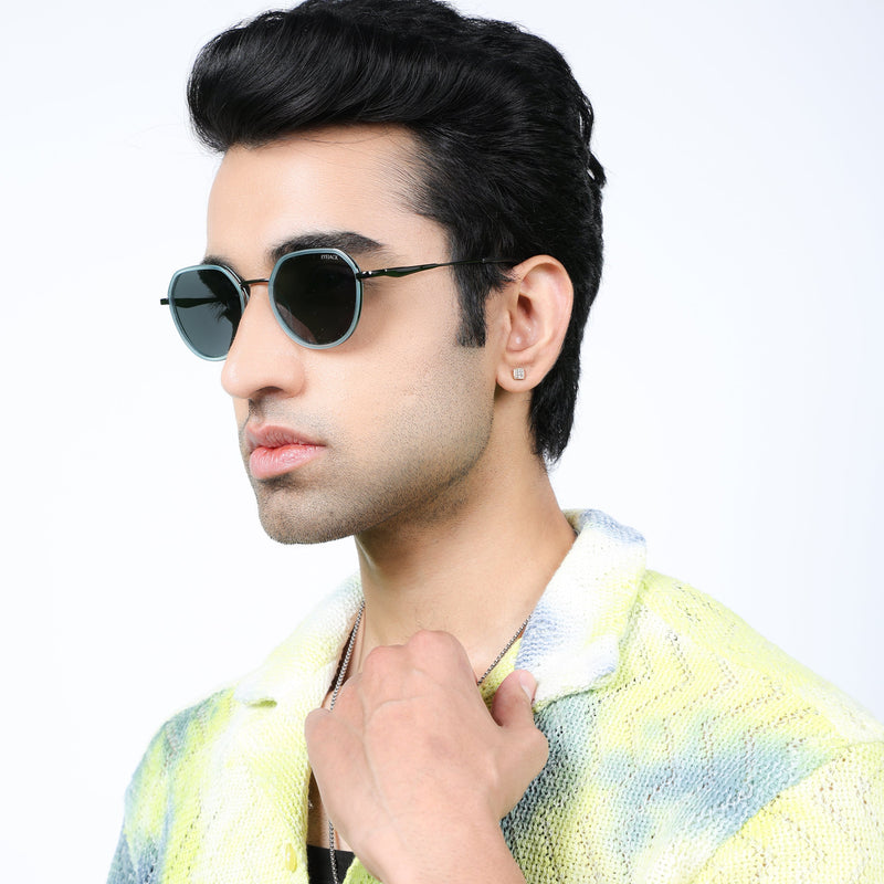 Eyejack Aura Sky Blue & Grey Round Polarized Sunglasses for Men & Women (2502PCL1473)